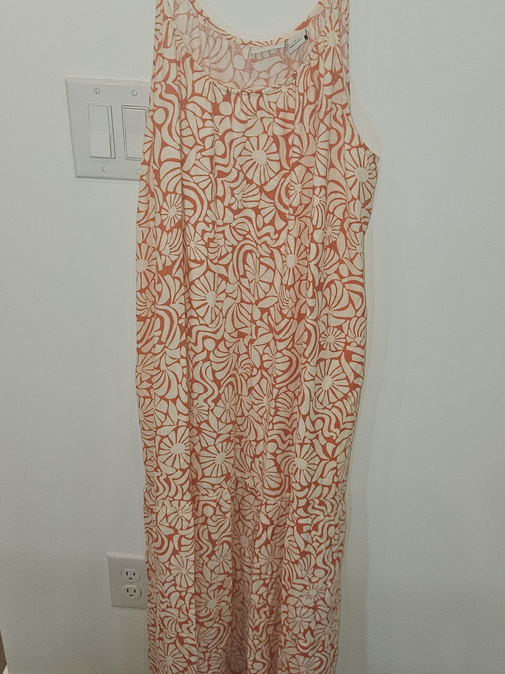Rachel Zoe Floral Maxi Dress Orange/White  Scoop Neck Spaghetti Strap XL Viscose
